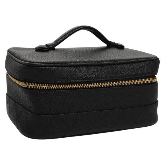 CHANEL Bicolore Vanity Cosmetic Pouch Grained Calf Skin Black Gold CC Auth - Picture 2 of 15